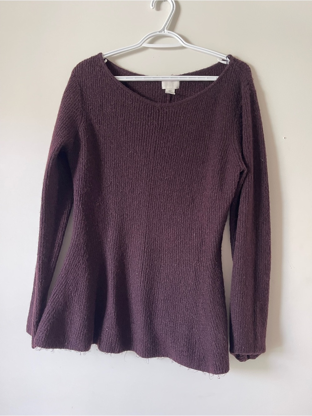 Women’s Long Sleeve Sweater Peplum- Deep Plum